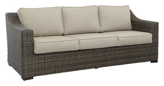 Patio Sofa Full-Round Resin Wicker, Plush Seating, Weather-Resistant