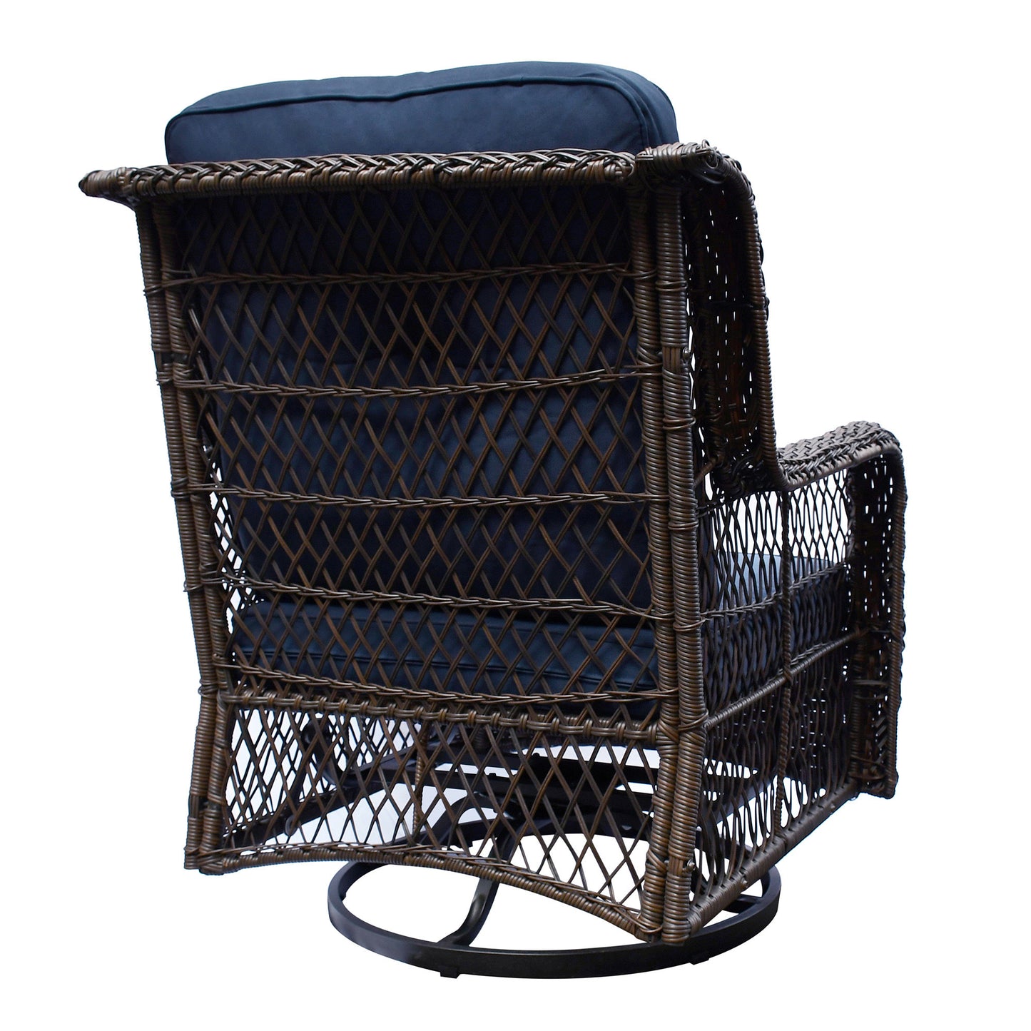 3 Piece Outdoor Resin Wicker Swivel Rocker Patio Chairs in Navy Blue