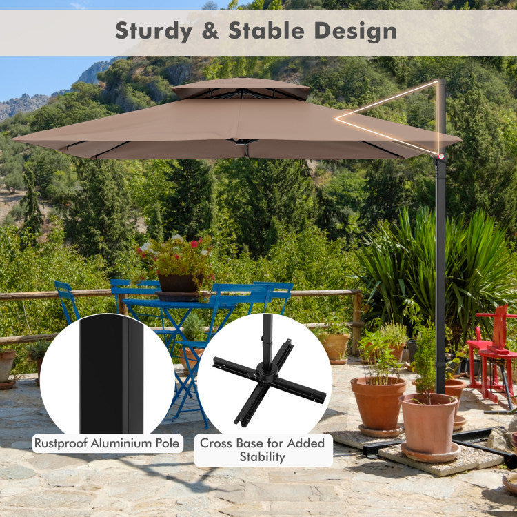 9.5 Feet Cantilever Patio Umbrella with 360° Rotation and Double Top