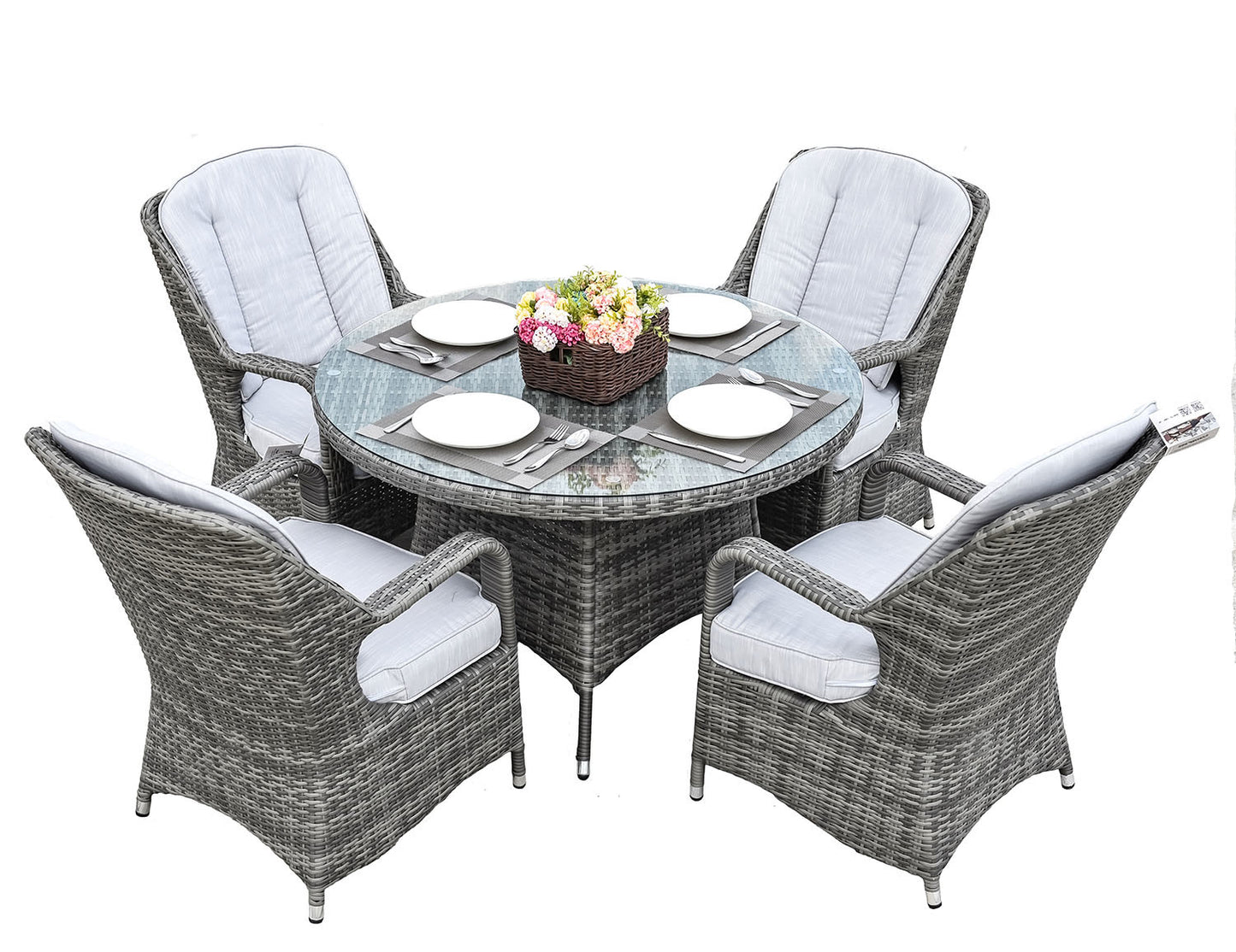 5-Piece Outdoor Patio All Weather PE Rattan Dining Set with Cushions