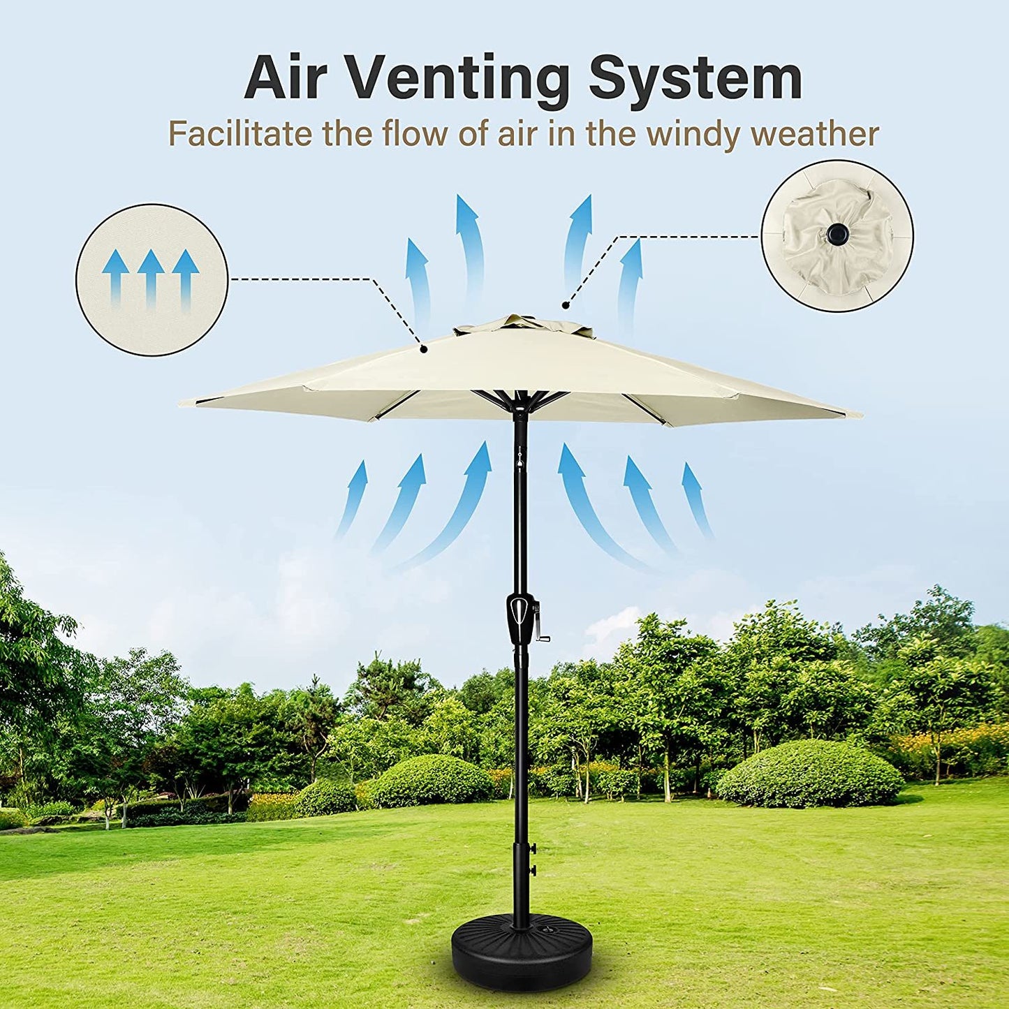 7.5' Outdoor Patio Umbrella with Push Button Tilt and Crank in Beige