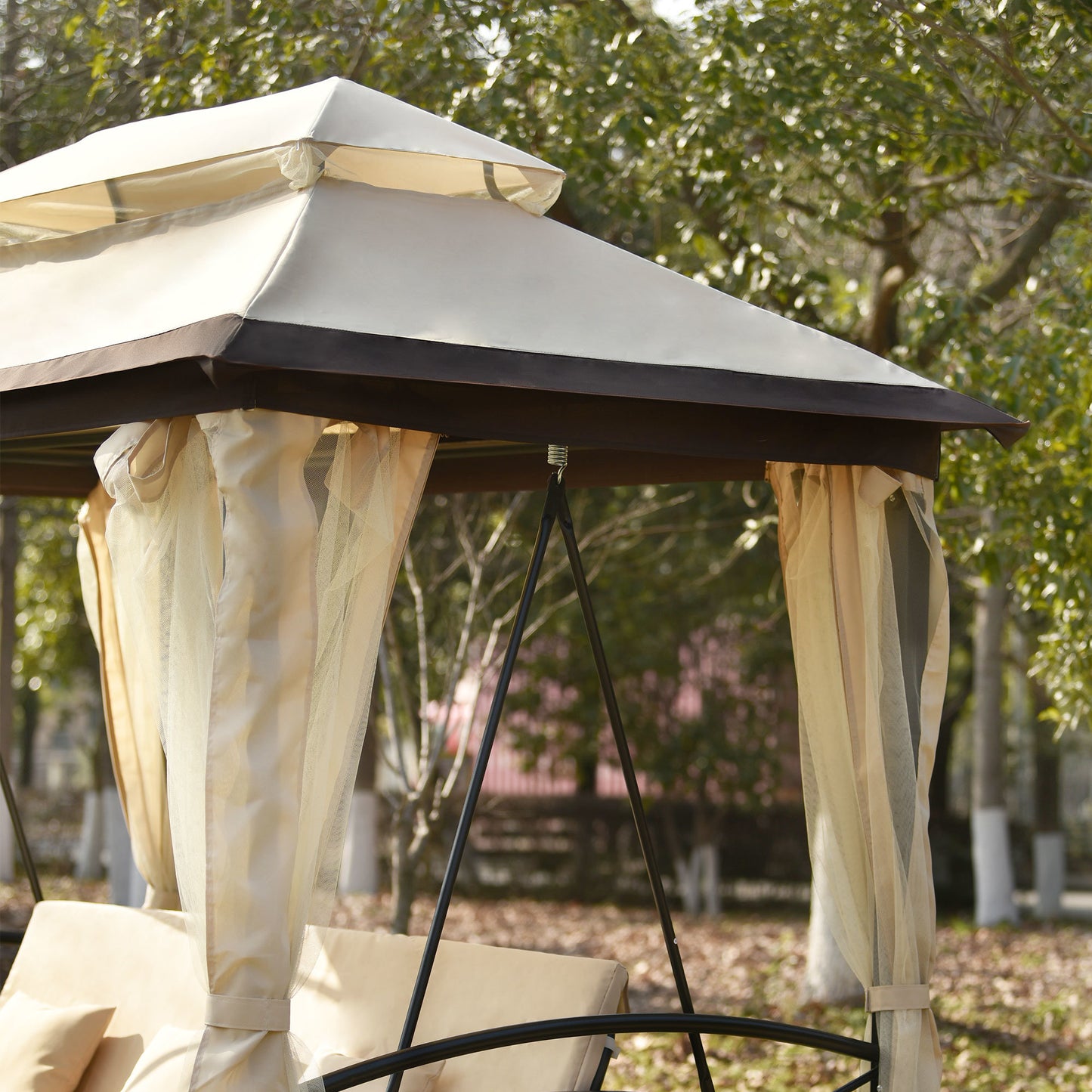 Outdoor Gazebo with Convertible Swing Bench and Mosquito Netting