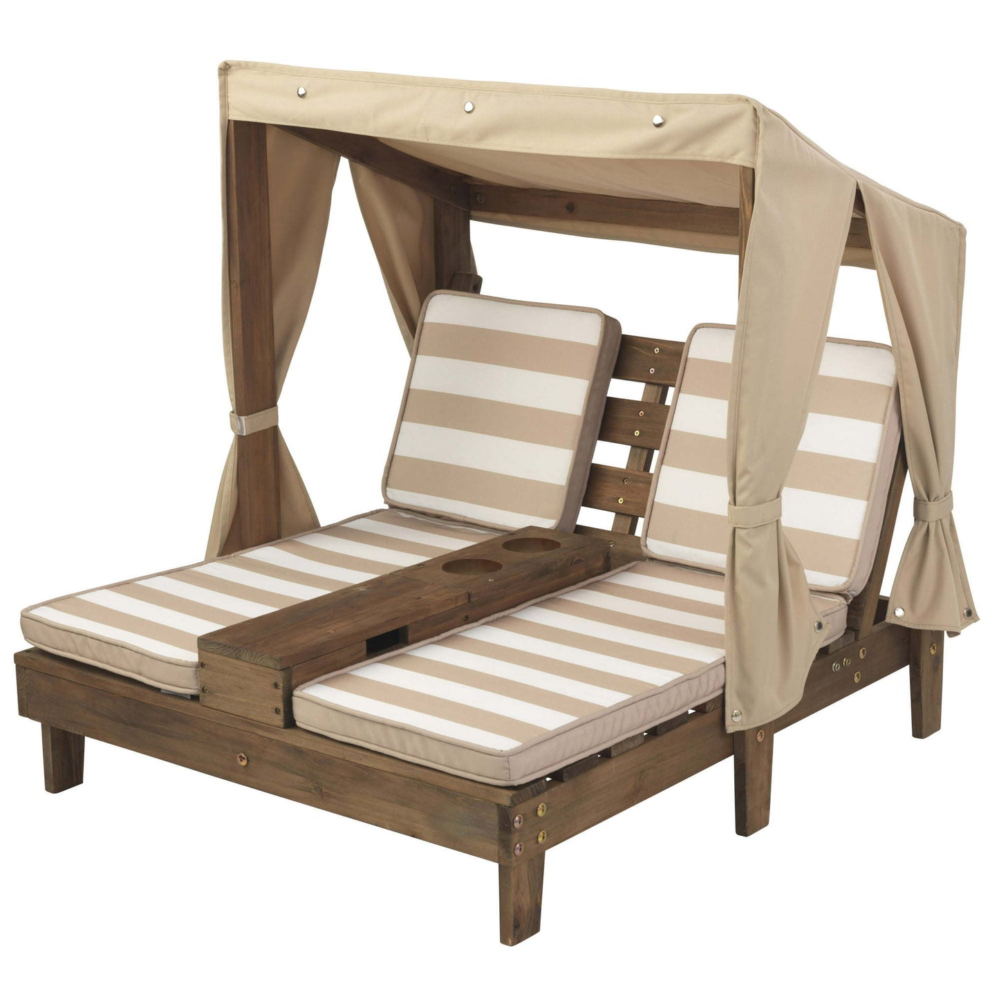 Wooden Outdoor Double Chaise Lounge With Cup Holders (For Kids)