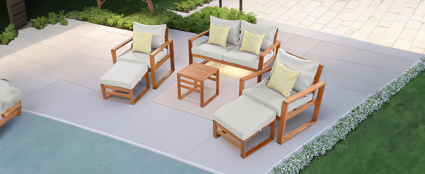Wood 6-Piece Conversation Set with Cushions