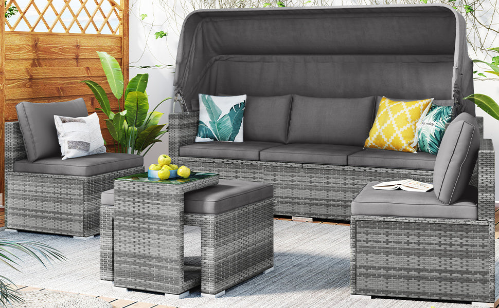 5 Piece Outdoor Sectional Patio Rattan Sofa Set Rattan Daybed