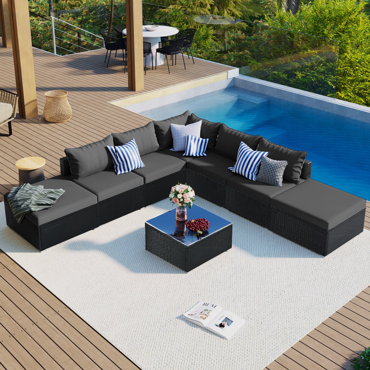 8-Pieces Outdoor Combinable Wicker Furniture Set