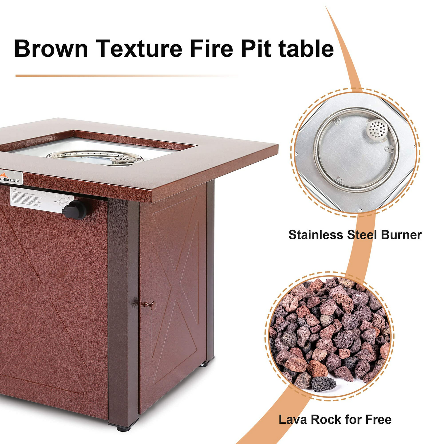 Outdoor Propane Gas Fire Pit Table with Lid & Lava Rock