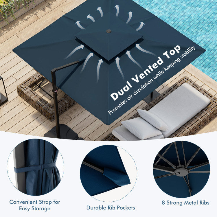 9.5 Feet Cantilever Patio Umbrella with 360° Rotation and Double Top