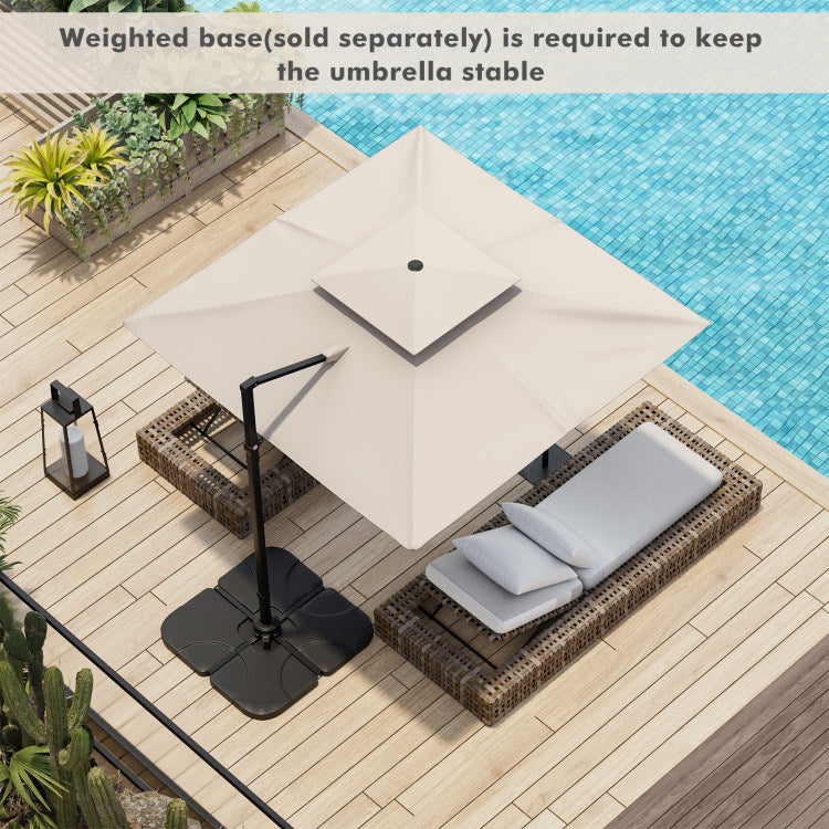 9.5 Feet Cantilever Patio Umbrella with 360° Rotation and Double Top