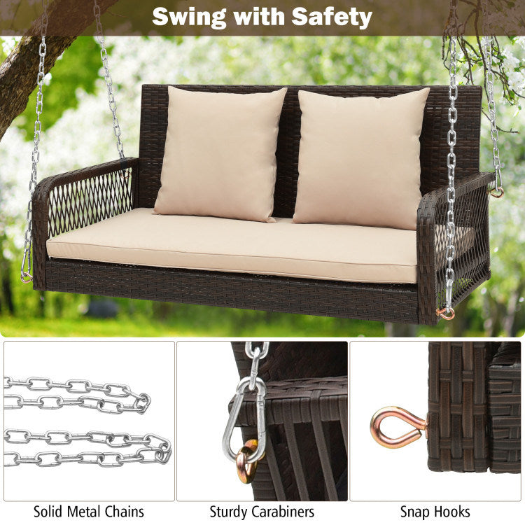 Outdoor Wicker Porch Swing with Seat and Back Cushions