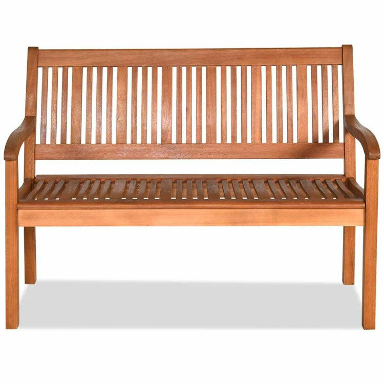 Two Person Solid Wood Garden Bench with Curved Backrest and Wide Armrest