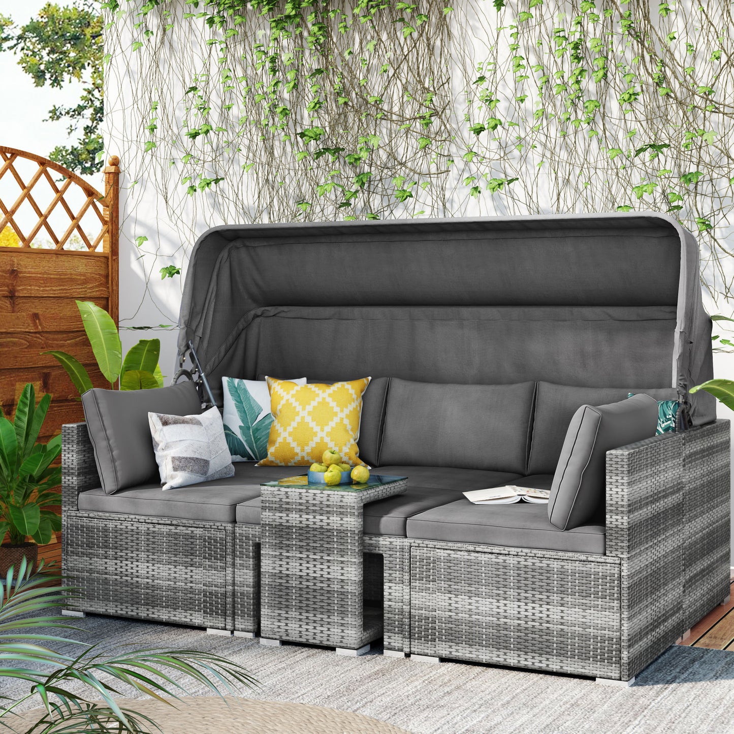 5 Piece Outdoor Sectional Patio Rattan Sofa Set Rattan Daybed