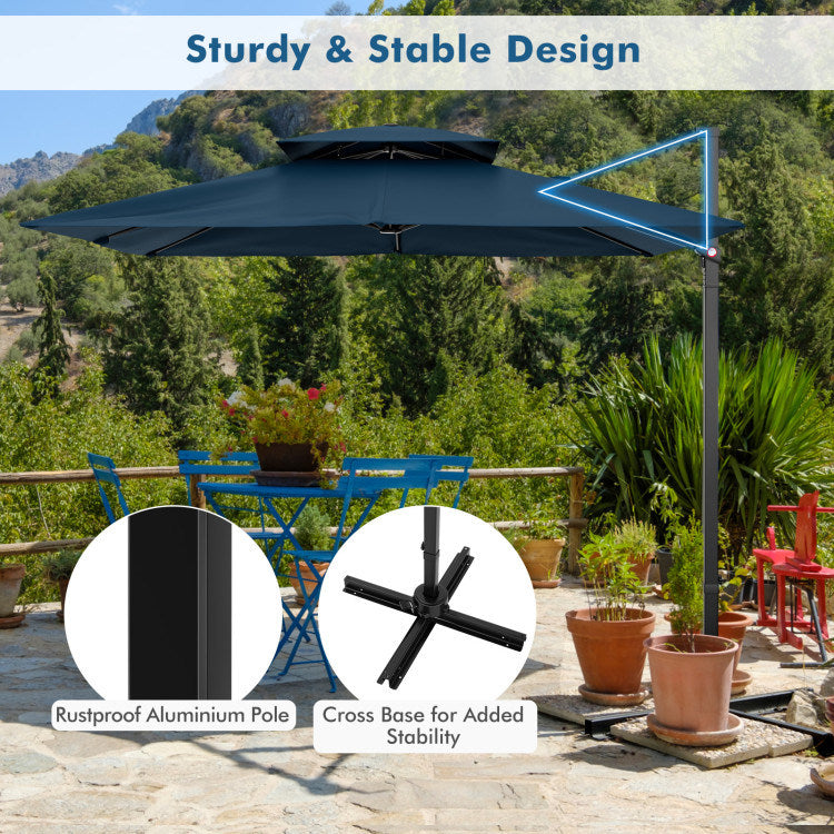 9.5 Feet Cantilever Patio Umbrella with 360° Rotation and Double Top