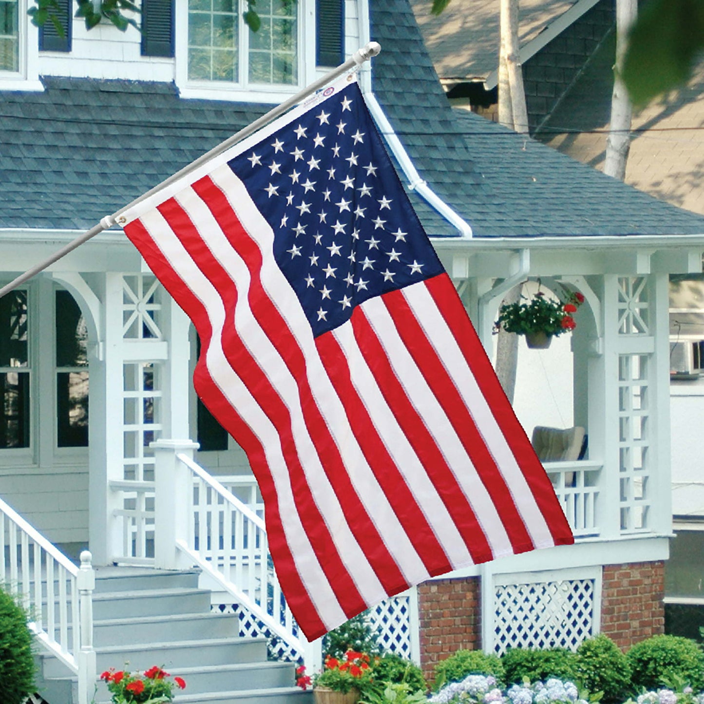 Stitched Stripes and Embroidered Stars USA Nylon Flag; 3' x 5'