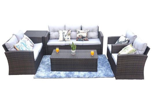 6PCS Outdoor Patio Sofa Set Reconfigurable Stylish And Modern Style With Seat Cushions