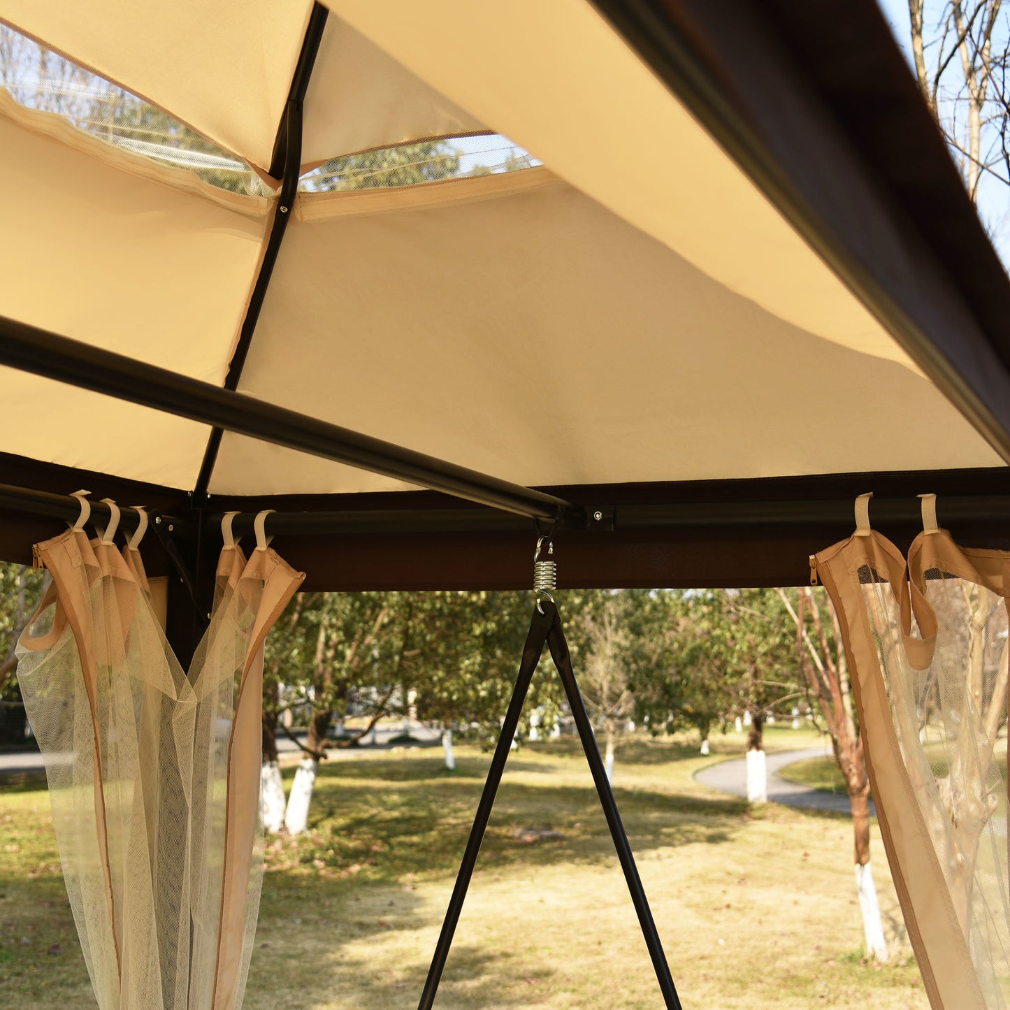 Gazebo with Convertible Swing Bench;  Double Roof with Mosquito Netting