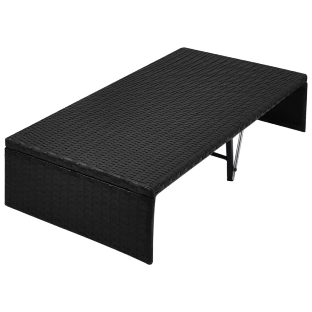 Poly Rattan Black Lounge Bed with Canopy