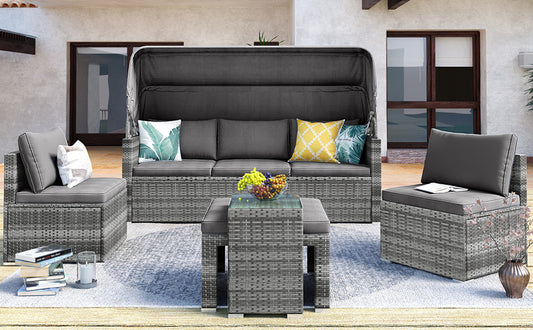 5 Piece Outdoor Sectional Patio Rattan Sofa Set Rattan Daybed