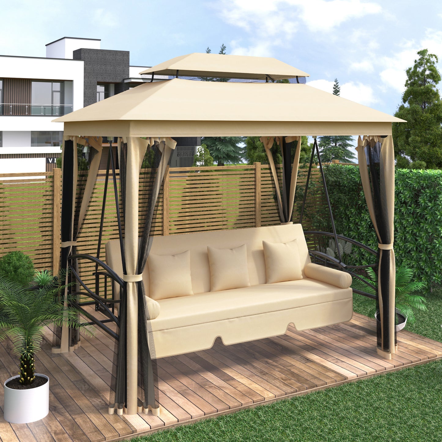 Outdoor Gazebo with Convertible Swing Bench and Mosquito Netting