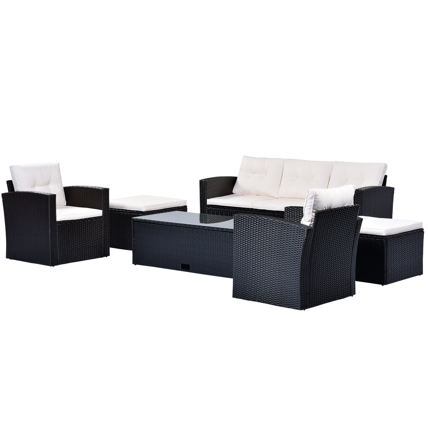 6-Piece Wicker PE Rattan Patio Set with Black wicker and Beige cushion