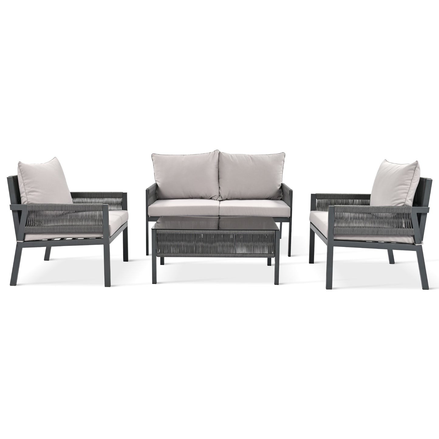 4-Piece Rope Patio Furniture Set with Thick Cushions