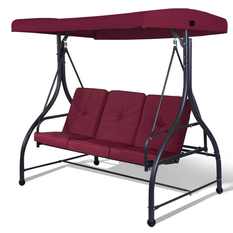 3 Seats Outdoor Swing Hammock with Adjustable Tilt Canopy (5 Color Options)