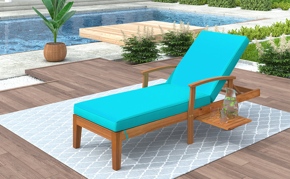 Outdoor Solid Wood 78.8" Chaise Lounge Patio Reclining Daybed with Cushion