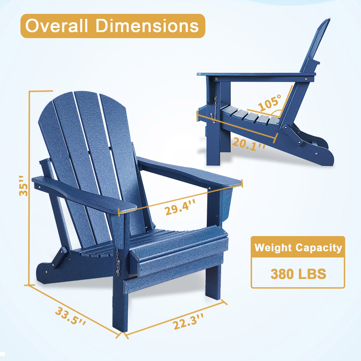 Folding Adirondack Outdoor Chair, Poly Wood - Weather Resistant