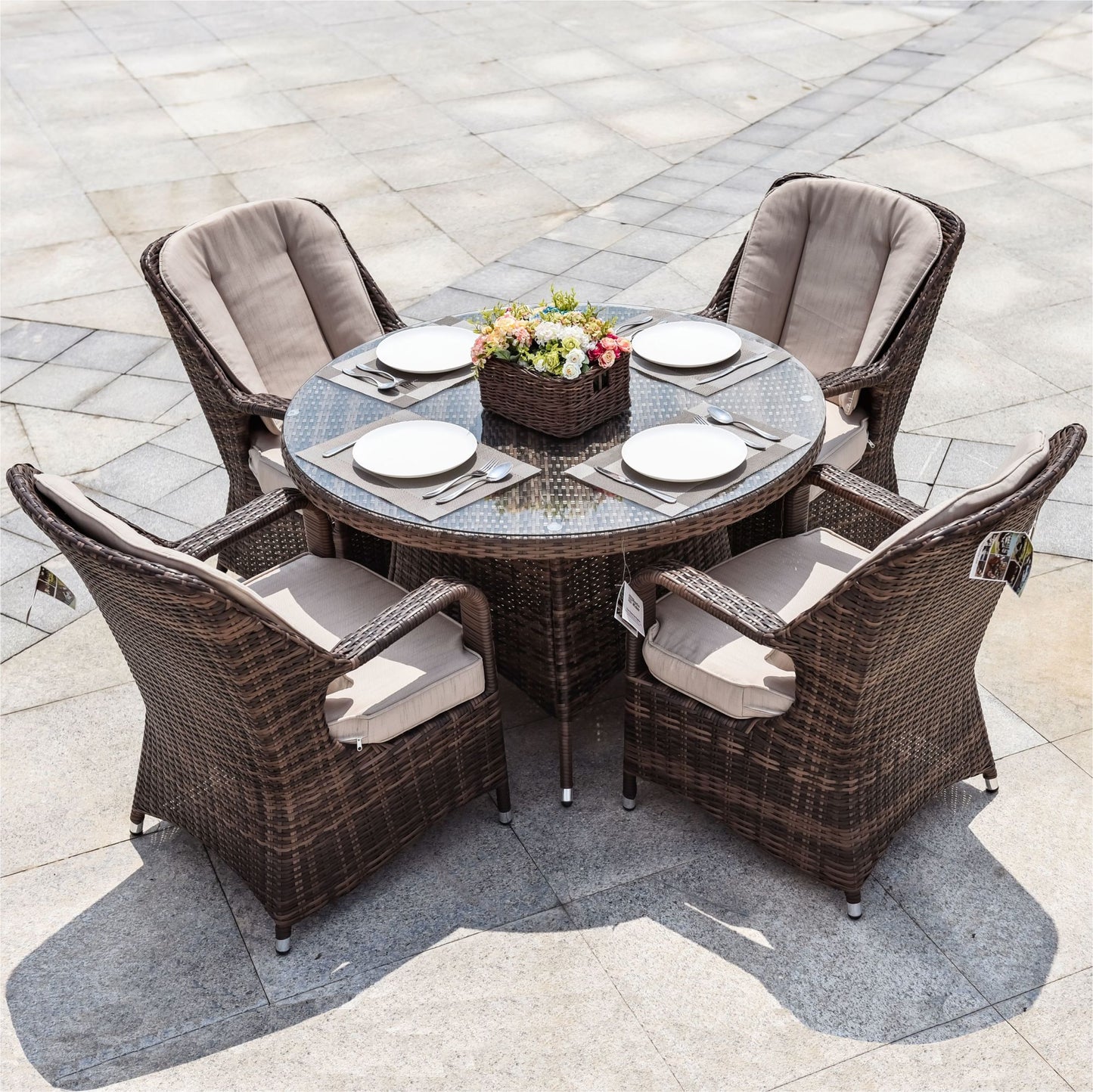 5-Piece Outdoor Patio All Weather PE Rattan Dining Set with Cushions