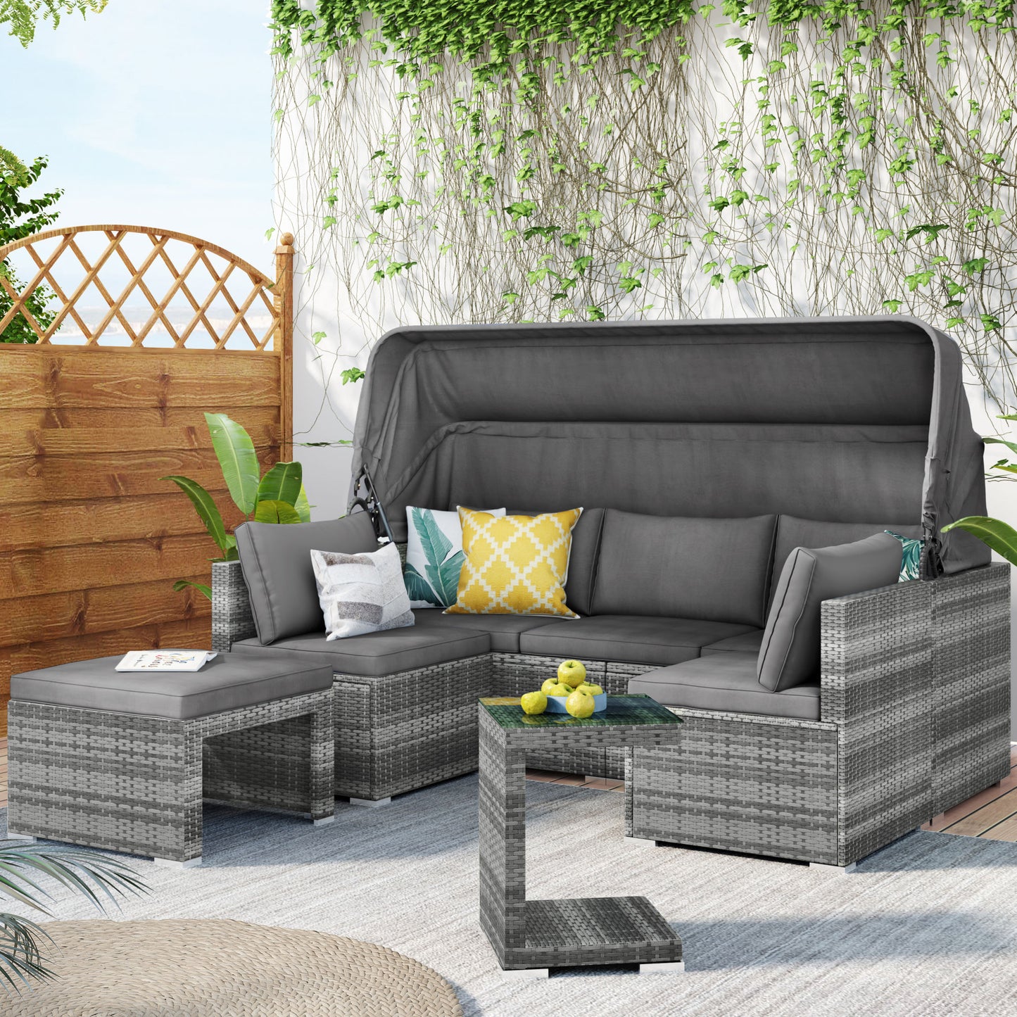 5 Piece Outdoor Sectional Patio Rattan Sofa Set Rattan Daybed