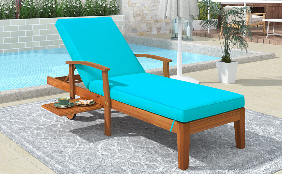 Outdoor Solid Wood 78.8" Chaise Lounge Patio Reclining Daybed with Cushion