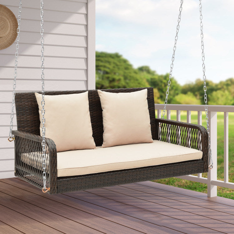 Outdoor Wicker Porch Swing with Seat and Back Cushions