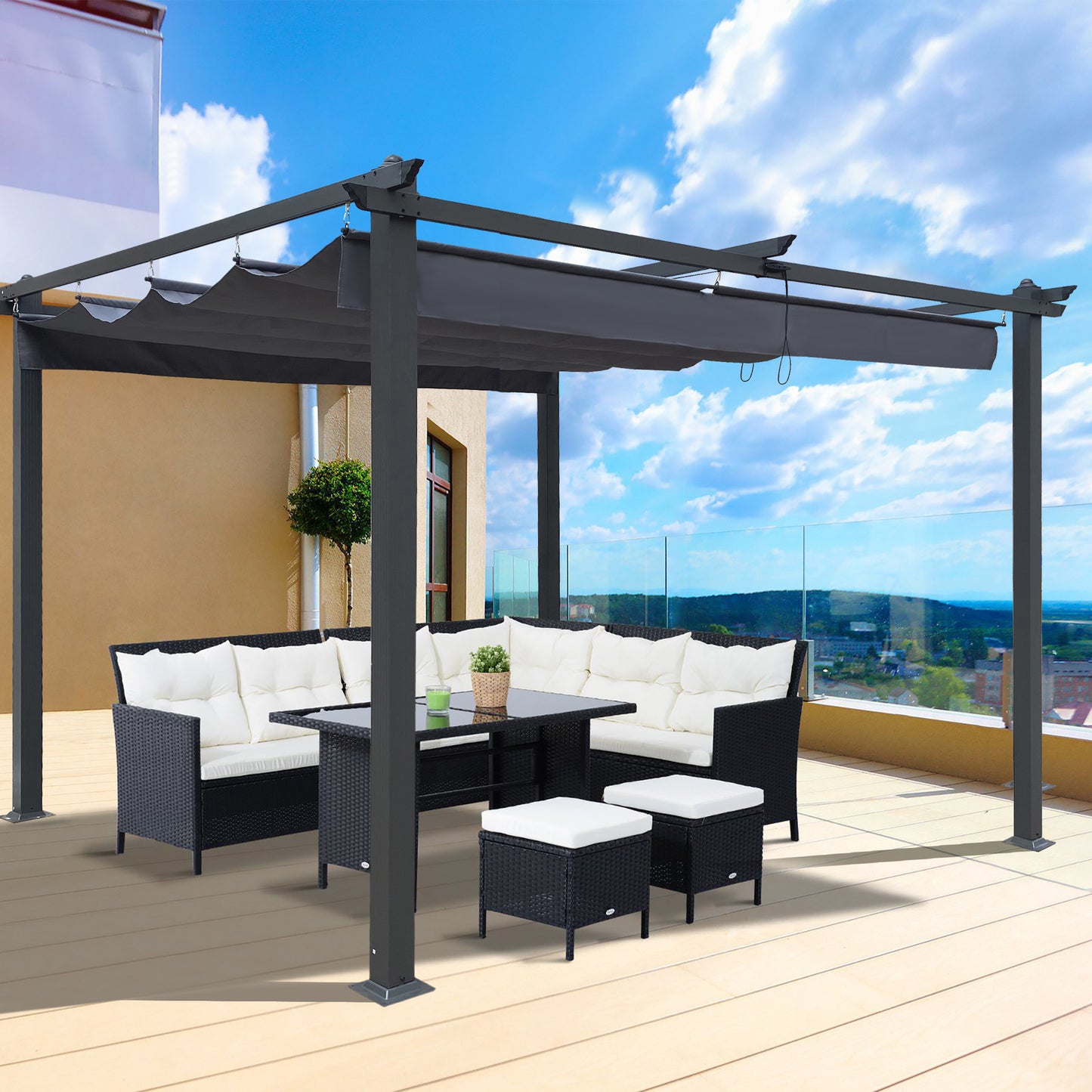 Outdoor Retractable Pergola With Canopy Sunshelter