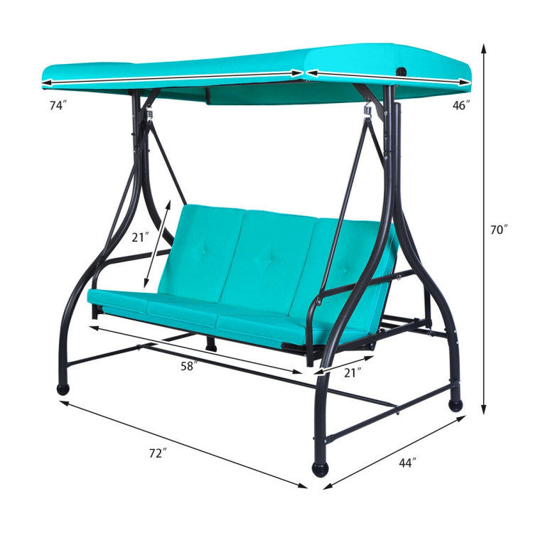 3 Seats Outdoor Swing Hammock with Adjustable Tilt Canopy (5 Color Options)