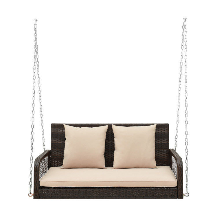 Outdoor Wicker Porch Swing with Seat and Back Cushions