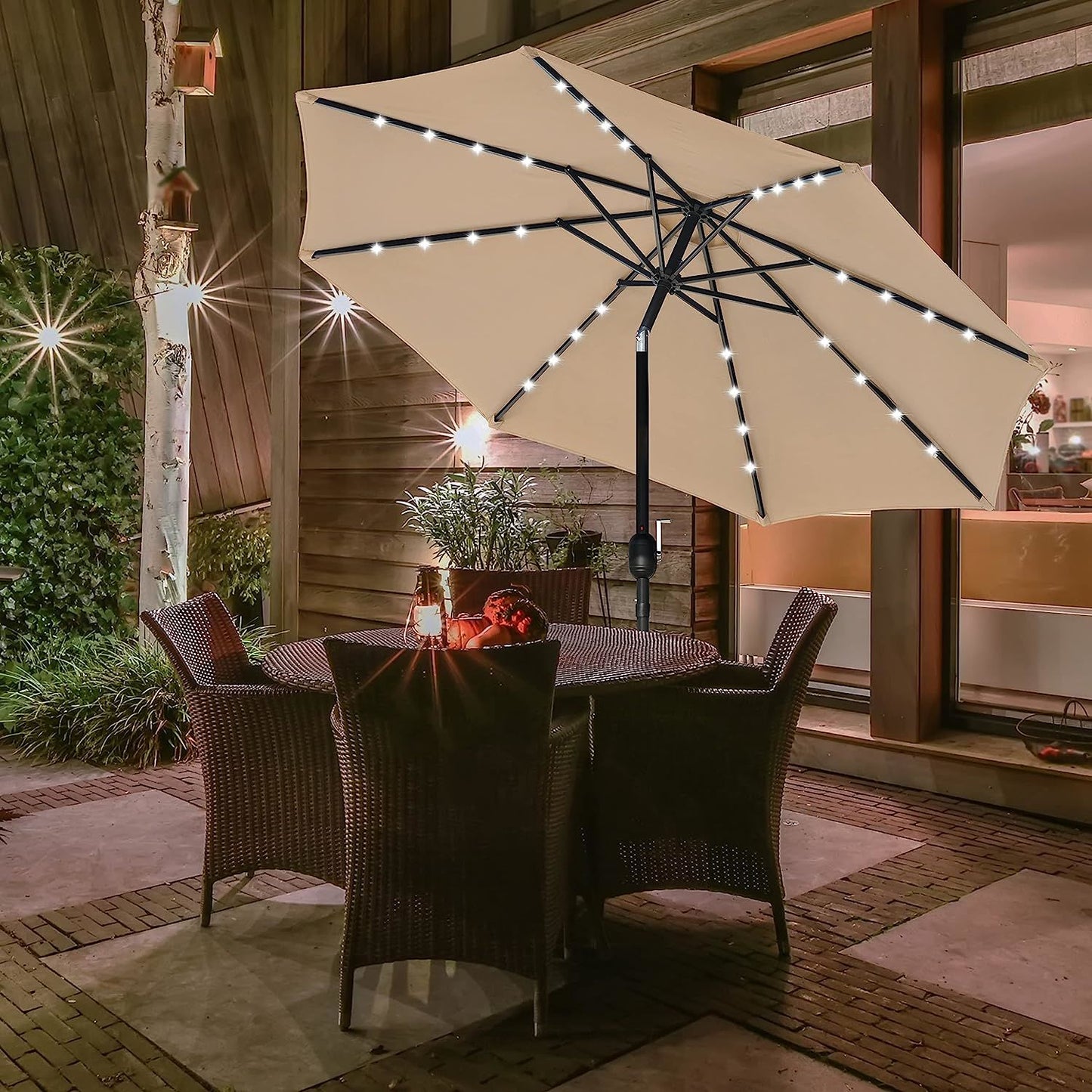 9' Solar LED Lighted Patio Umbrella with Push Button Tilt/Crank