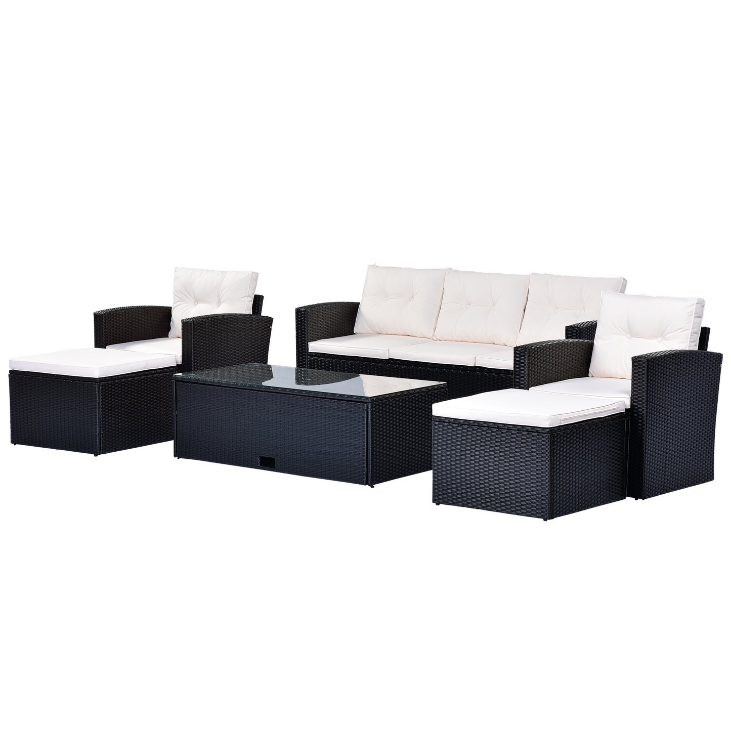 6-Piece Wicker PE Rattan Patio Set with Black wicker and Beige cushion