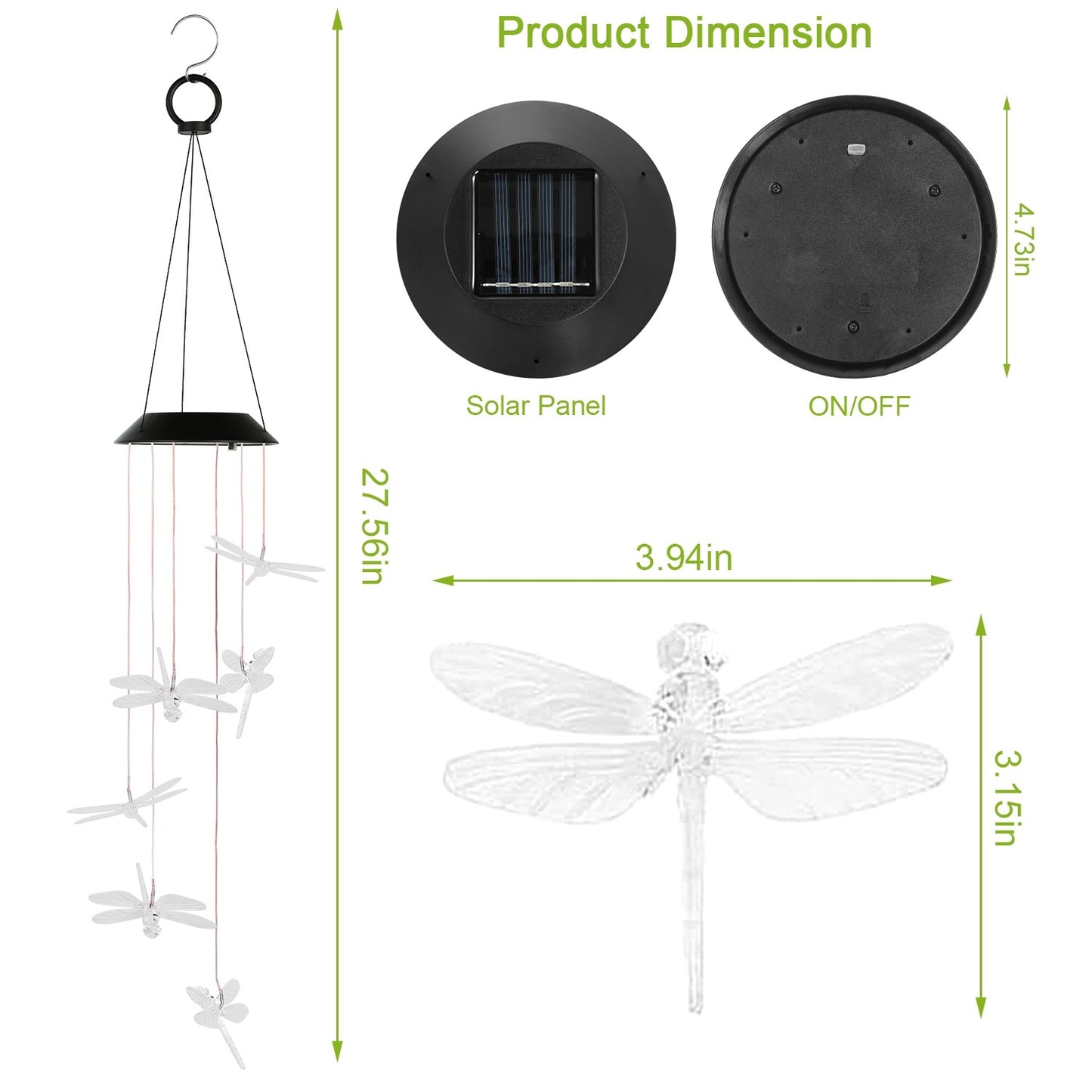 Solar Powered Dragonfly Wind Chime LED Color Changing