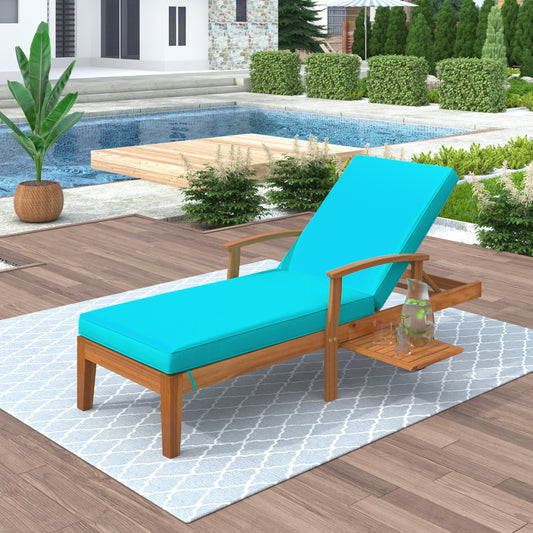 Outdoor Solid Wood 78.8" Chaise Lounge Patio Reclining Daybed with Cushion