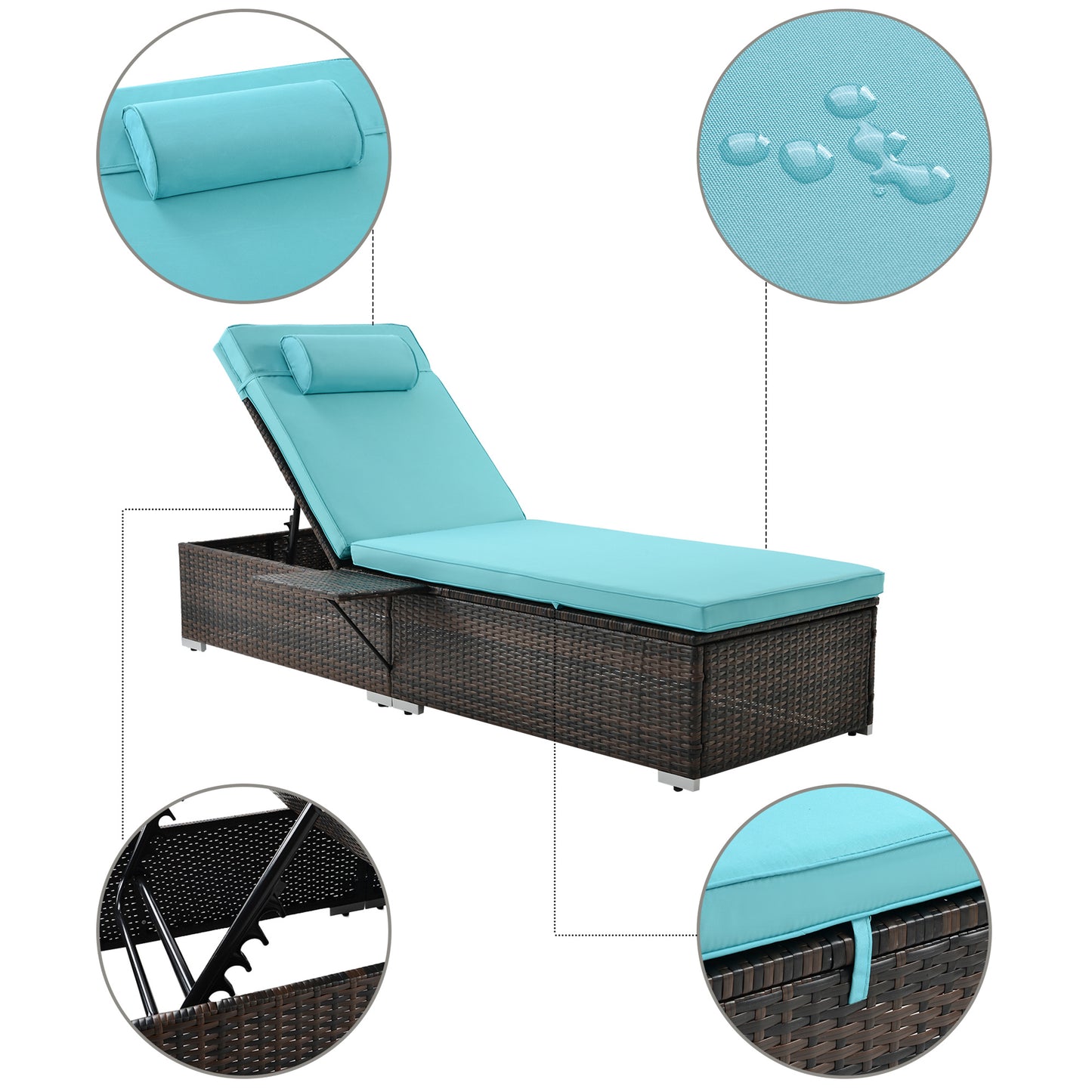 Outdoor Wicker Chaise Lounge Chairs with Side Table, Set of 2