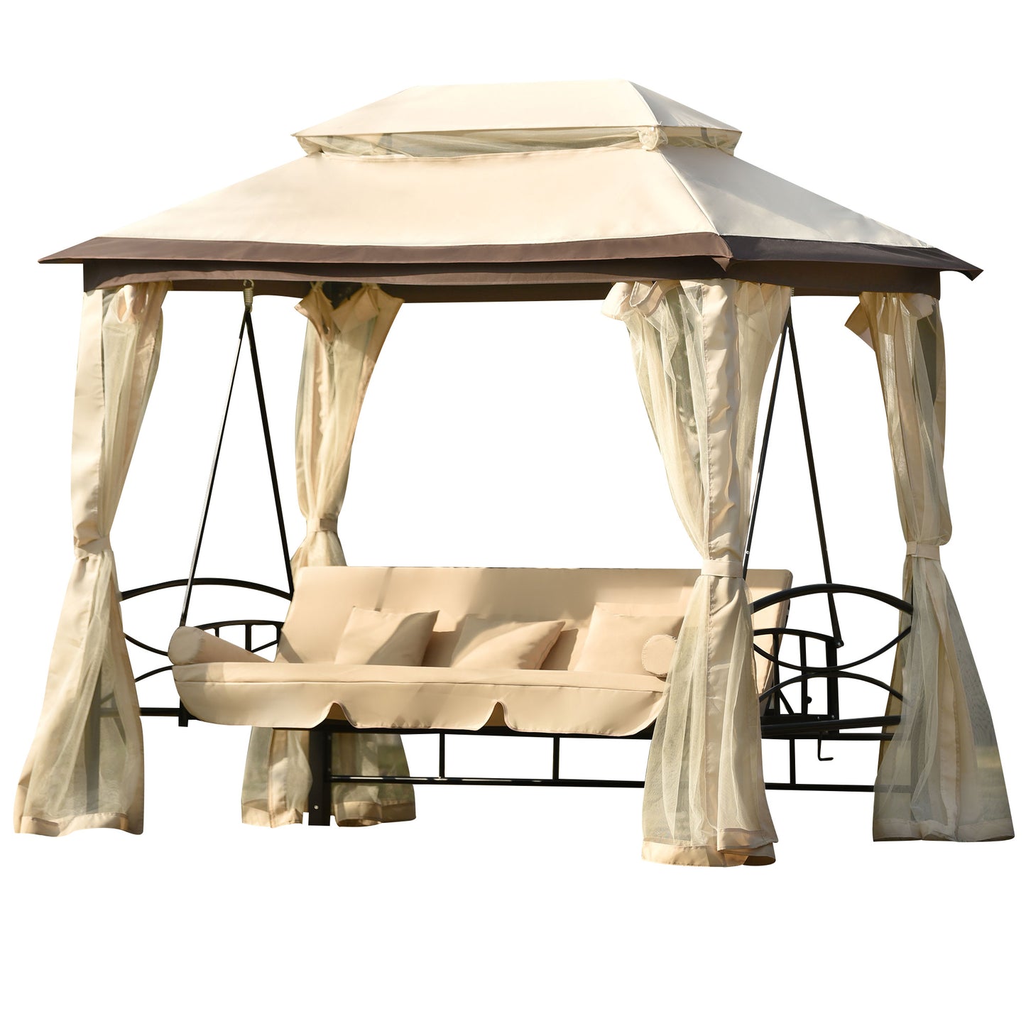 Outdoor Gazebo with Convertible Swing Bench and Mosquito Netting