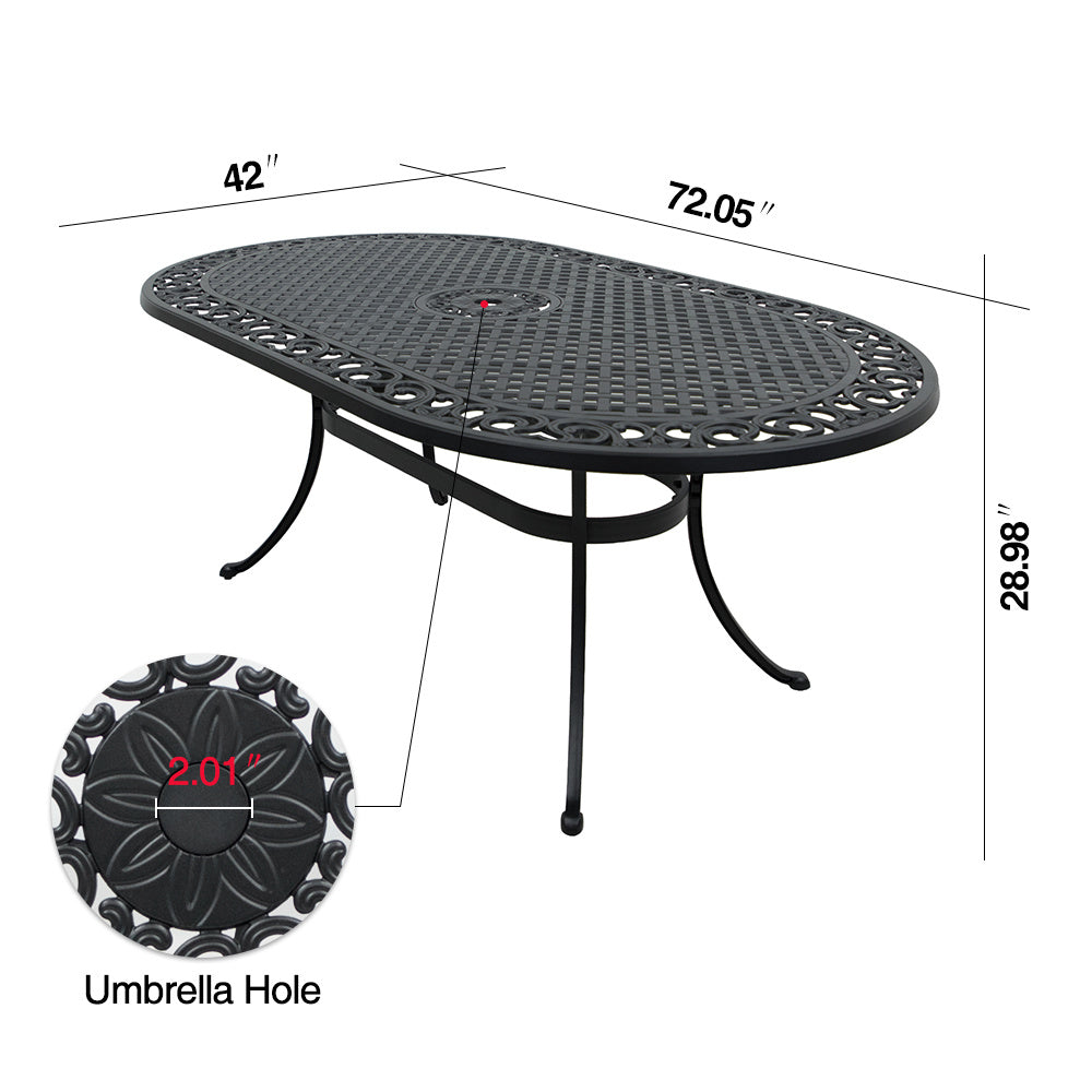 Oval Cast Aluminum Patio Table with Umbrella Hole