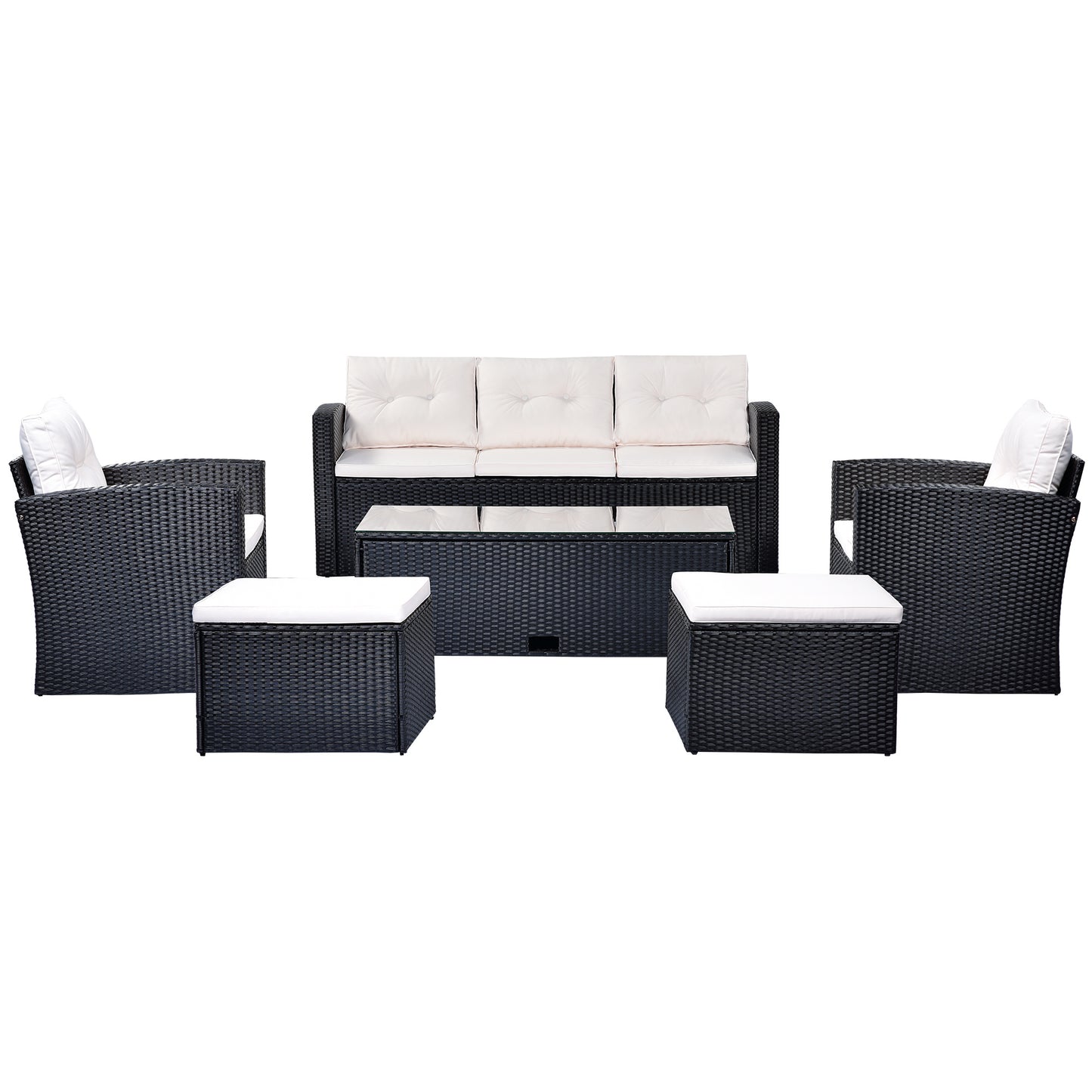 6-Piece Wicker PE Rattan Patio Set with Black wicker and Beige cushion