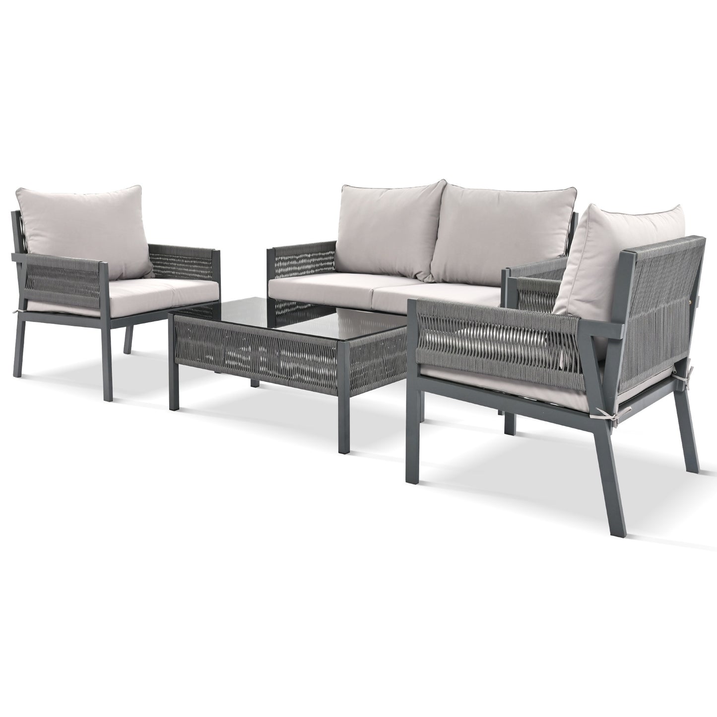 4-Piece Rope Patio Furniture Set with Thick Cushions