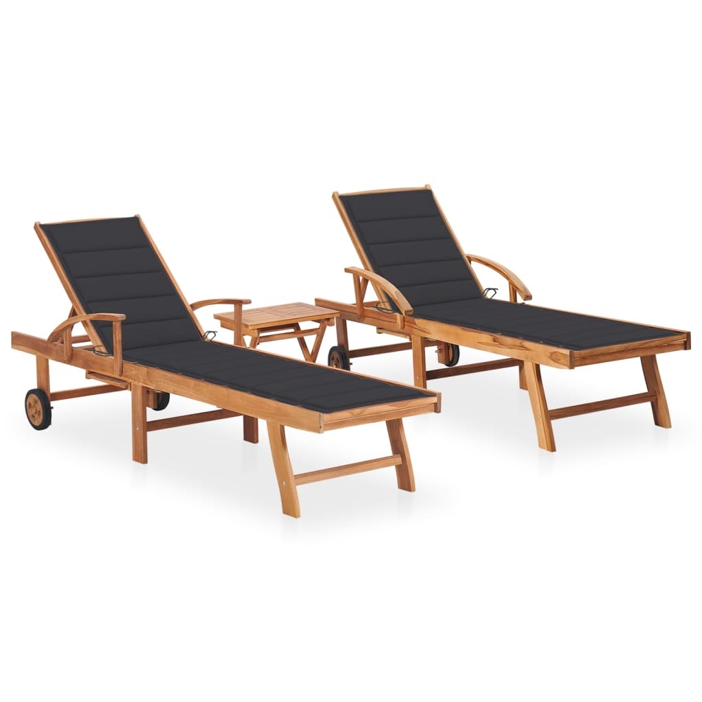 Teak Wood Sun Loungers with Table and Cushion