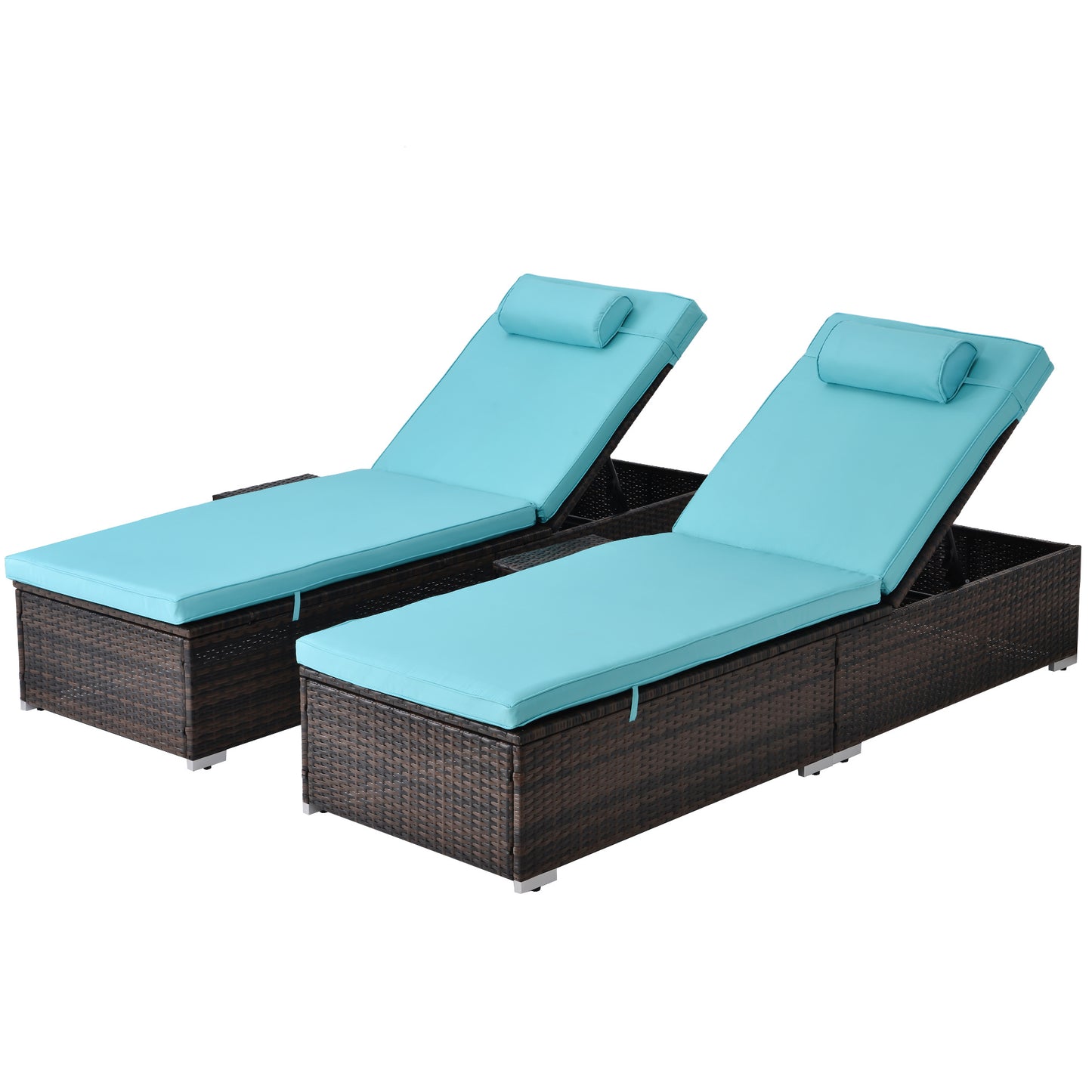 Outdoor Wicker Chaise Lounge Chairs with Side Table, Set of 2