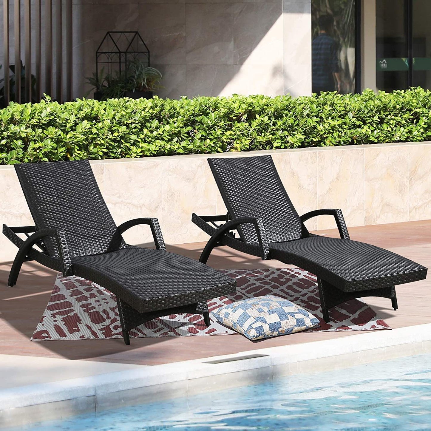 PE Wicker Rattan Lounge Chairs with Aluminum Frame, Set of 2