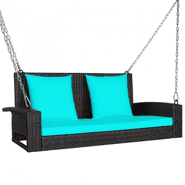 2-Person Patio Rattan Porch Swing with Cushions