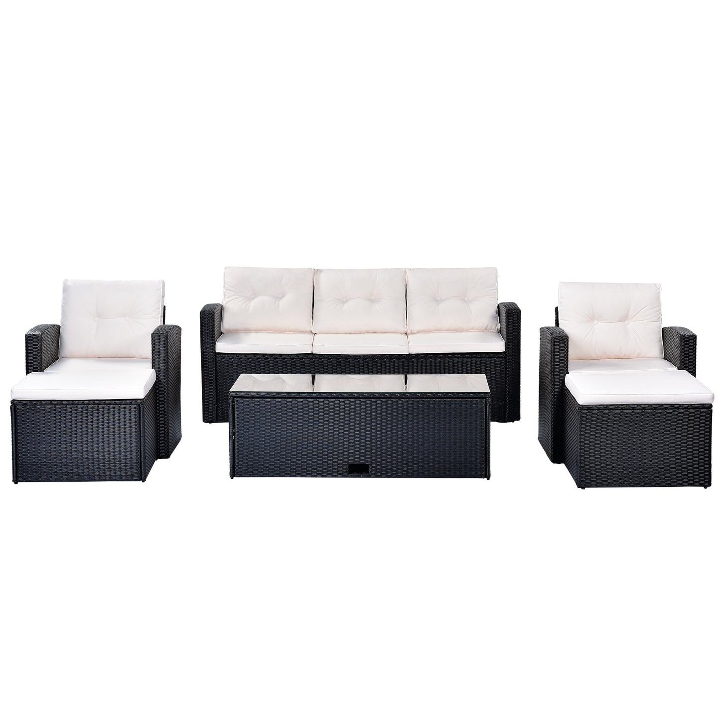 6-Piece Wicker PE Rattan Patio Set with Black wicker and Beige cushion