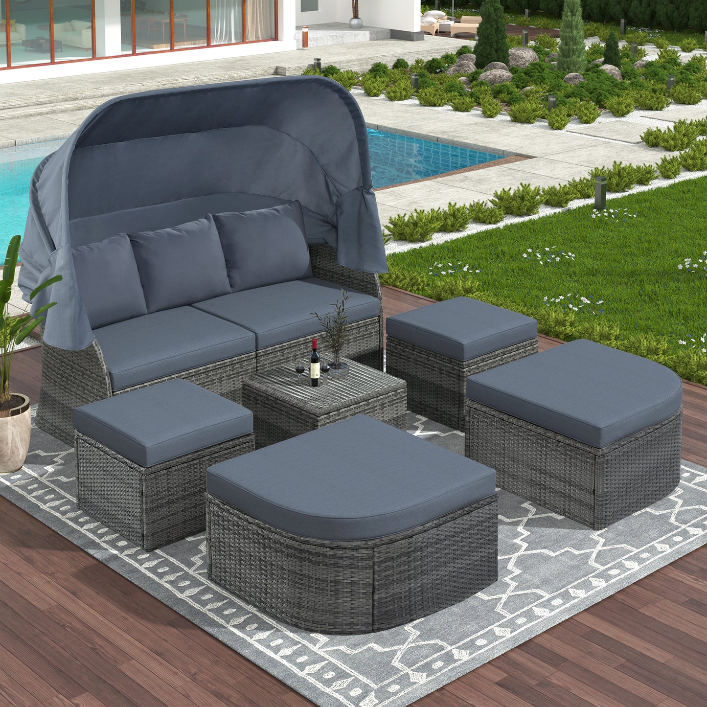 Outdoor Patio Furniture Set Sunbed with Retractable Canopy